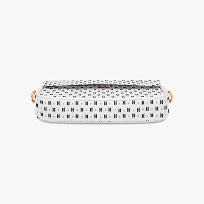 BTS Leather Purse - With Black Logos on White Leather - Women’s Underarm Bag - Beyond The Shoppe