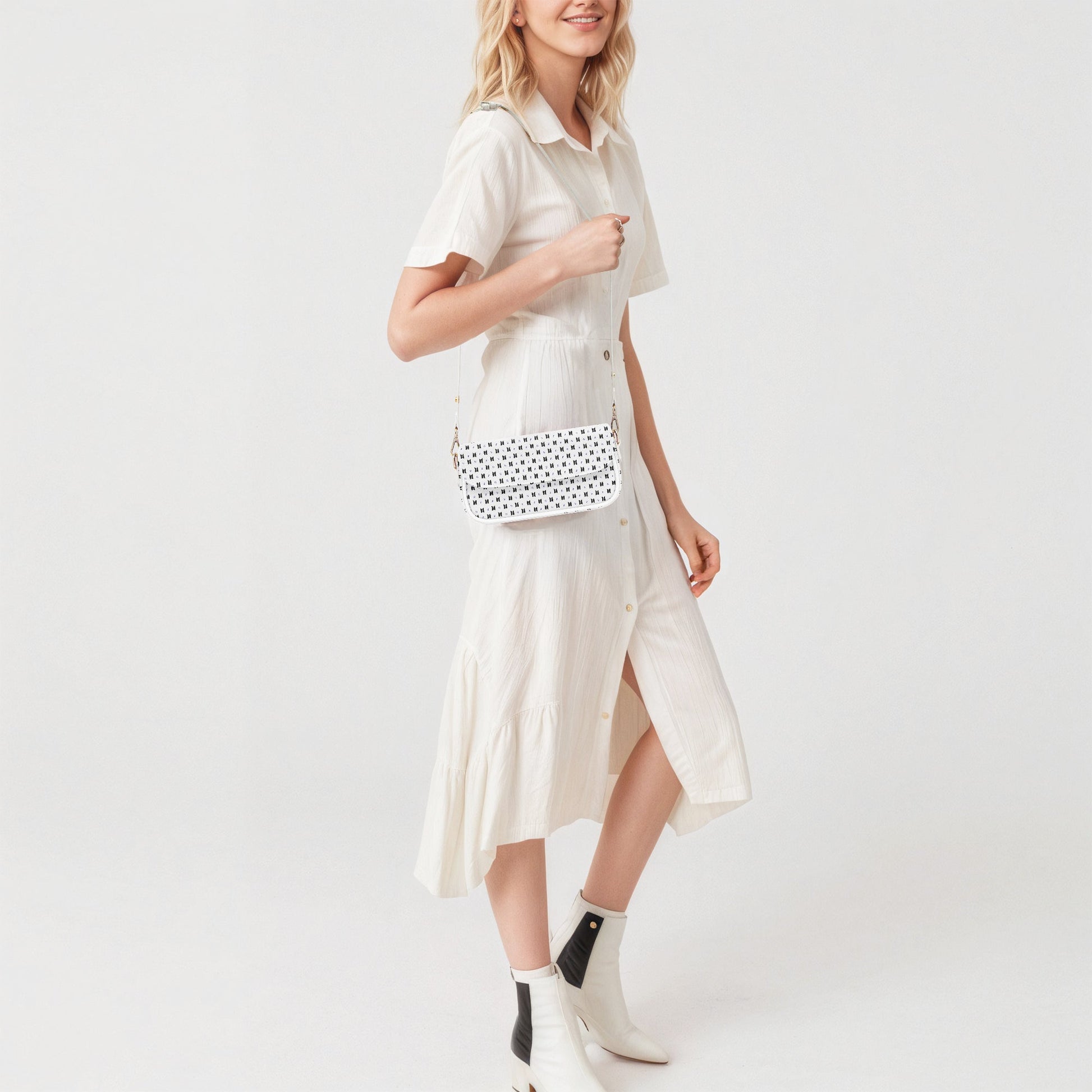 BTS Leather Purse - With Black Logos on White Leather - Women’s Underarm Bag - Beyond The Shoppe