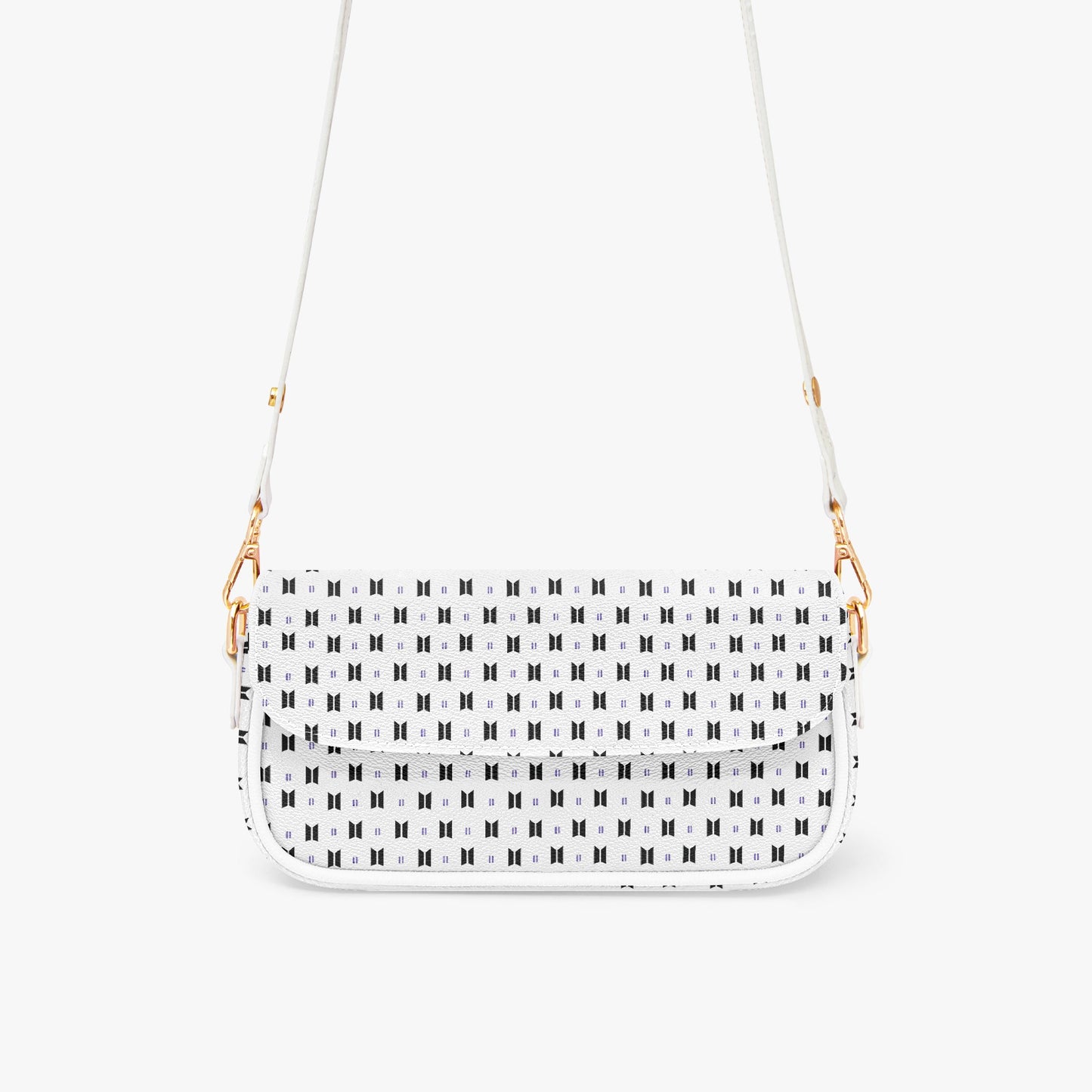 BTS Leather Purse - With Black Logos on White Leather - Women’s Underarm Bag - Beyond The Shoppe