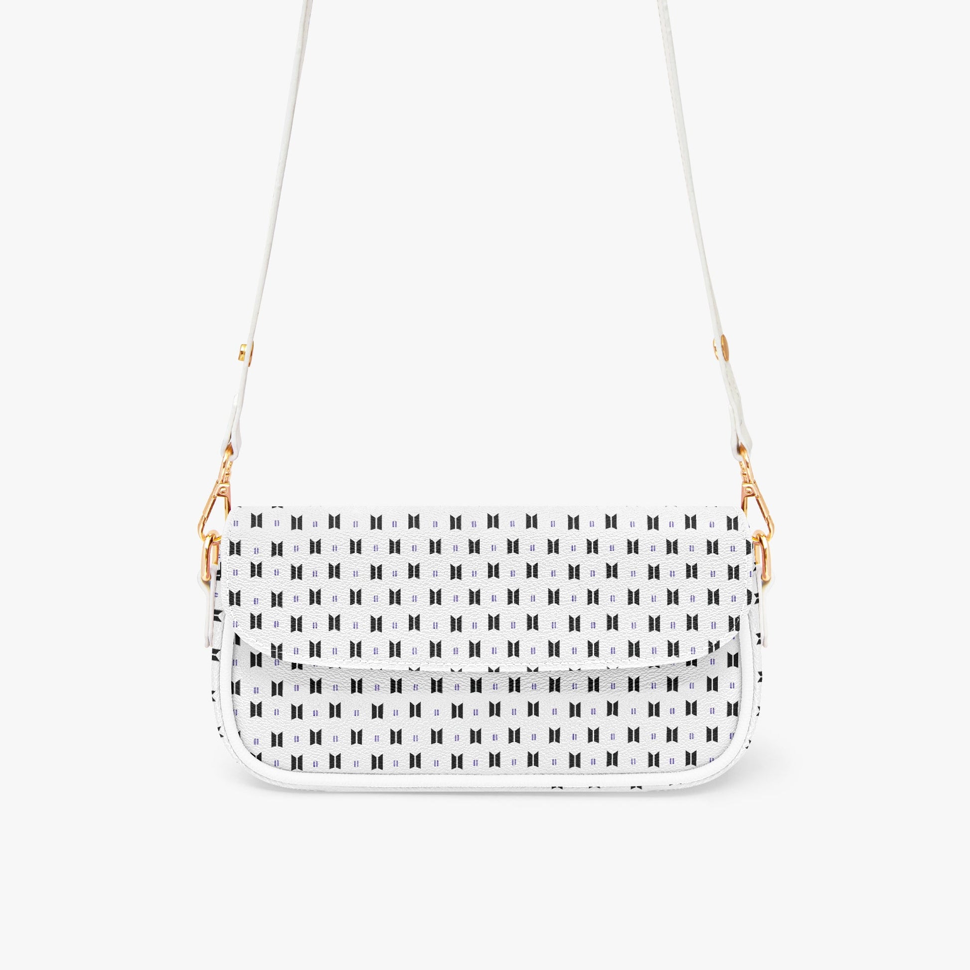 BTS Leather Purse - With Black Logos on White Leather - Women’s Underarm Bag - Beyond The Shoppe