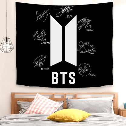 BTS Logo and Signature Horizontal Polyester Wall Tapestry (80*60inch) - Beyond The Shoppe
