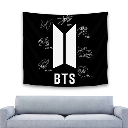 BTS Logo and Signature Horizontal Polyester Wall Tapestry (80*60inch) - Beyond The Shoppe