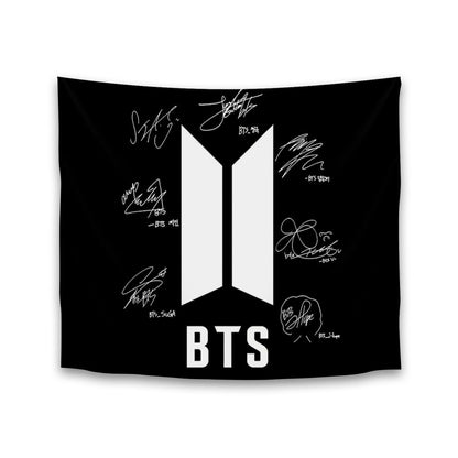 BTS Logo and Signature Horizontal Polyester Wall Tapestry (80*60inch) - Beyond The Shoppe