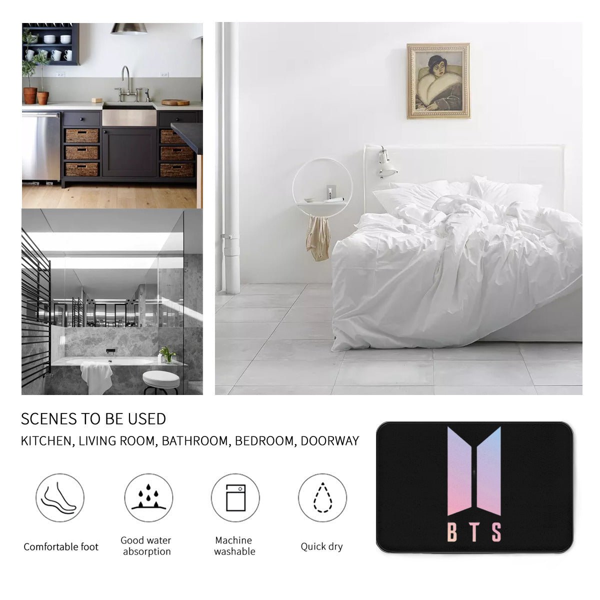 BTS Logo Home Door Area Rugs - Floor mat - Great for Army, BTS fans, house warming gift and more! - Beyond The Shoppe