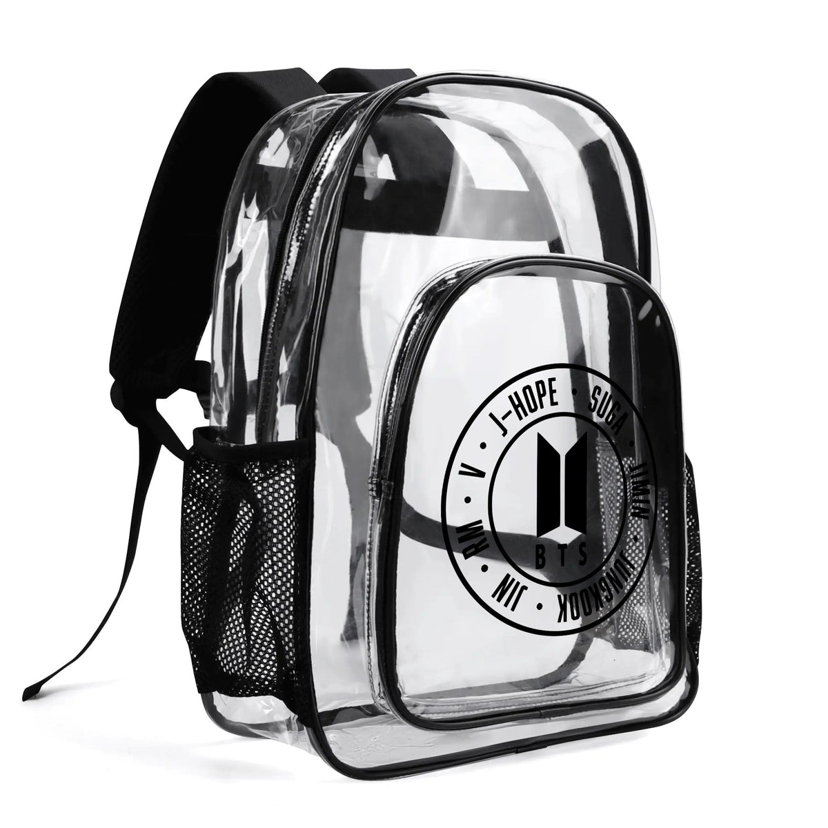 BTS Logo & OT7 Names Clear Backpack 17 Inch PVC Transparent Bookbag - Beyond The Shoppe