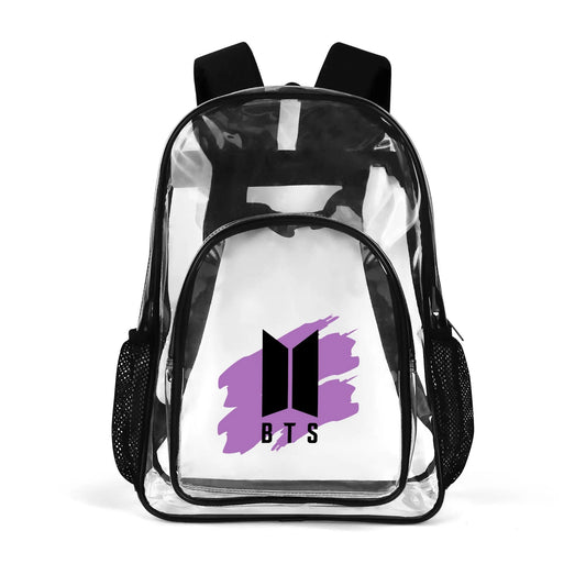 BTS Logo with Purple Clear Backpack 17 Inch PVC Transparent Bookbag - Beyond The Shoppe