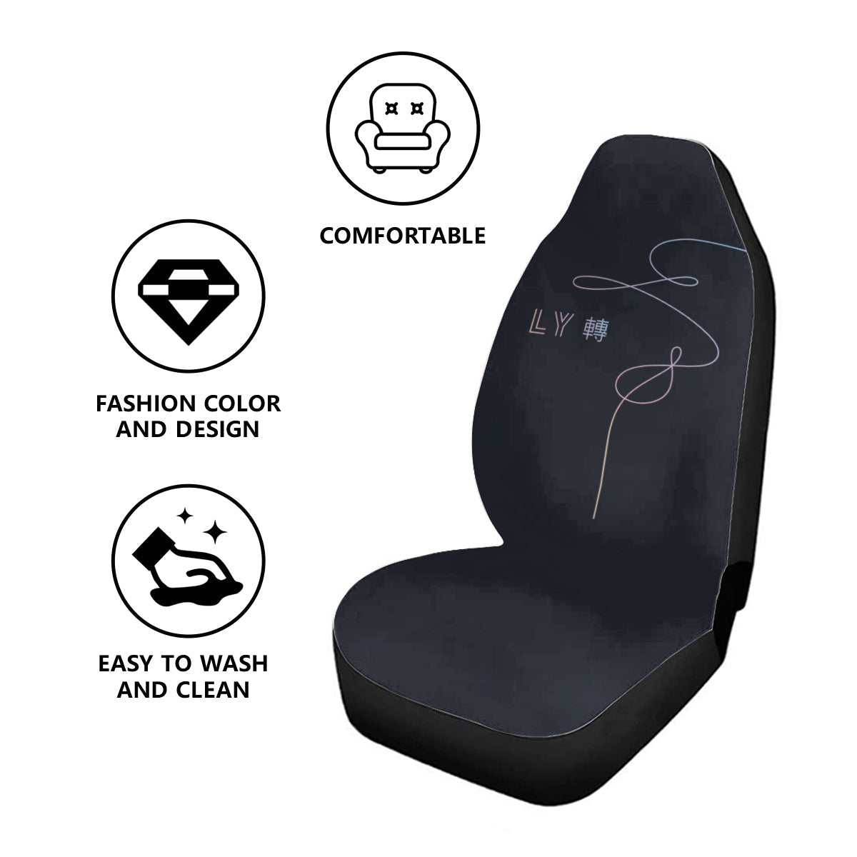 BTS Love Yourself Car Seat Microfiber Covers - Set of 2 - KPop car accessories - Beyond The Shoppe