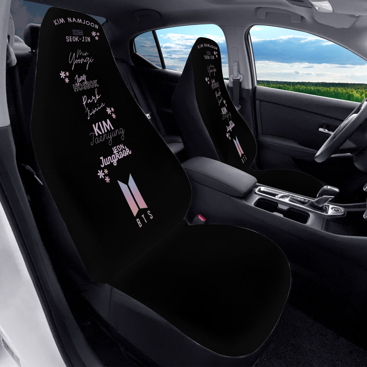 BTS Name Chant Car Micrfiber Seat Covers - Set of 2 - Ot7 Names Fanchant Car Seat Covers - Bangtan Army Car Accessories - ARMY gift - Beyond The Shoppe