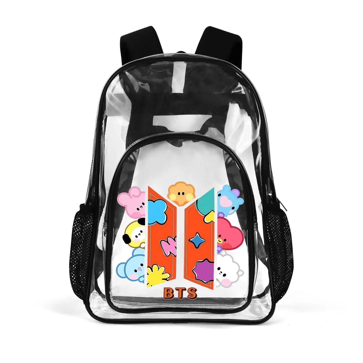 BTS OT7 and Logo Clear Backpack 17 Inch PVC Transparent Bookbag - Beyond The Shoppe