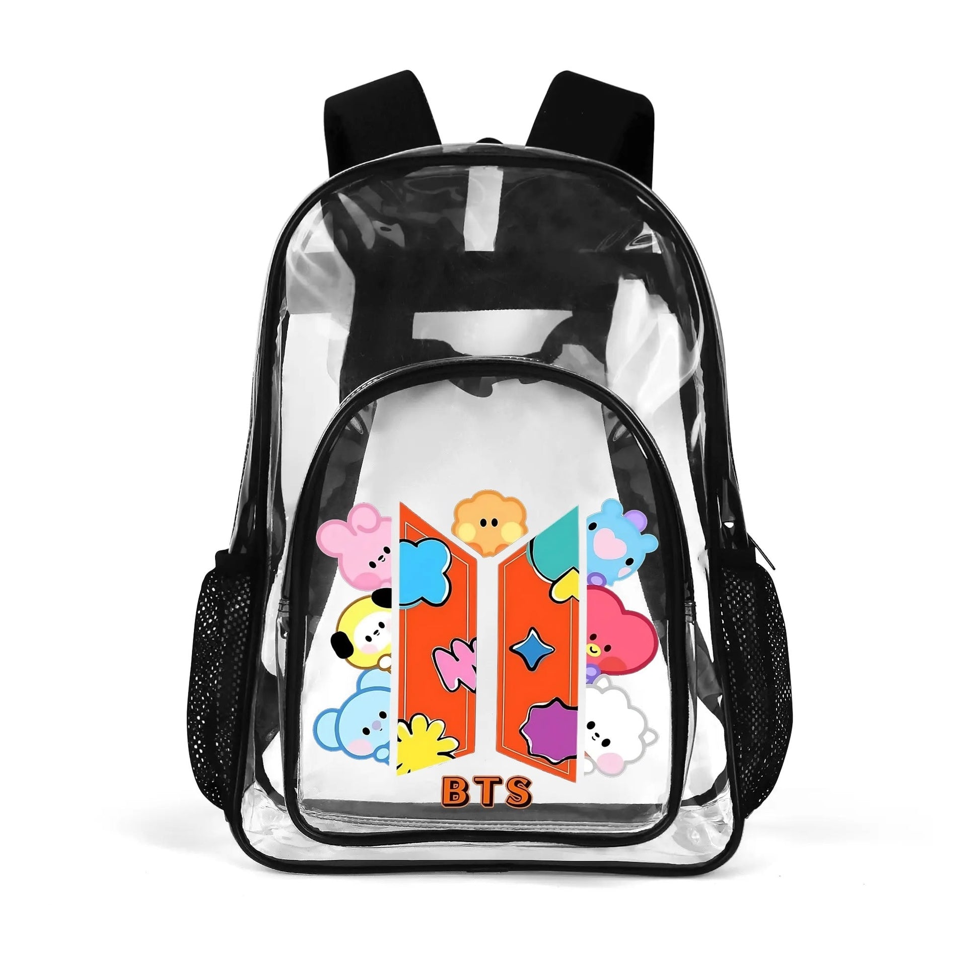 BTS OT7 and Logo Clear Backpack 17 Inch PVC Transparent Bookbag - Beyond The Shoppe