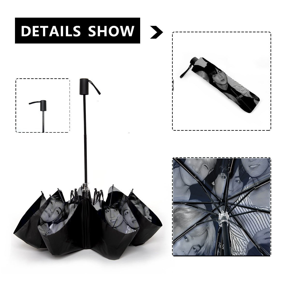 BTS OT7 Black & White Umbrella - RM Jin JHope Suga Jimin V & JK - Beyond The Shoppe