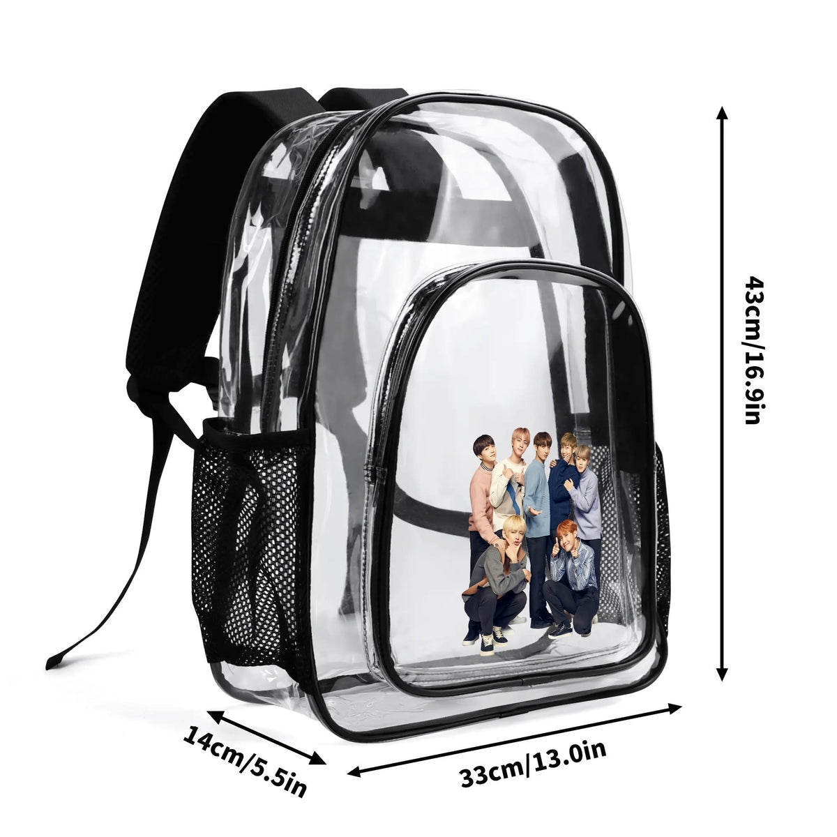 BTS OT7 Clear Backpack 17 Inch PVC Transparent Bookbag - Beyond The Shoppe