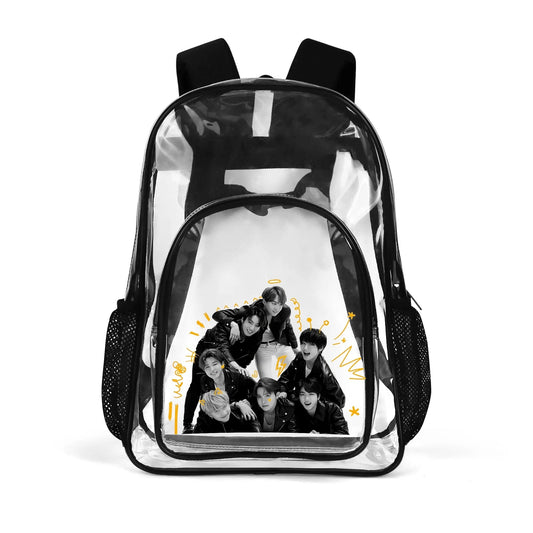 BTS OT7 Clear Backpack 17 Inch PVC Transparent Bookbag - Beyond The Shoppe