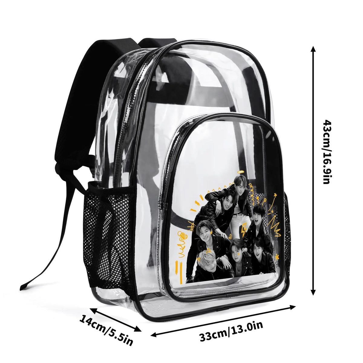 BTS OT7 Clear Backpack 17 Inch PVC Transparent Bookbag - Beyond The Shoppe