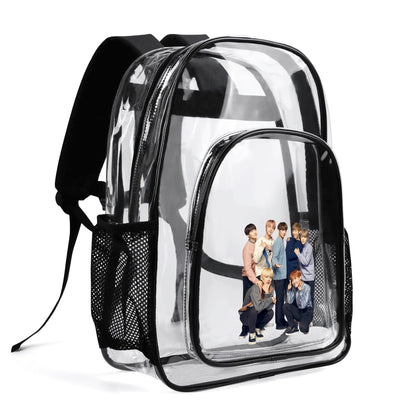 BTS OT7 Clear Backpack 17 Inch PVC Transparent Bookbag - Beyond The Shoppe