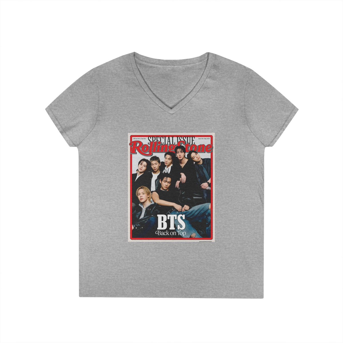 BTS OT7 Deep V - Neck Tee - Tshirt with Rolling Stones Cover Graphic & BTS Members Names on Back - 6 Sizes - Beyond The Shoppe