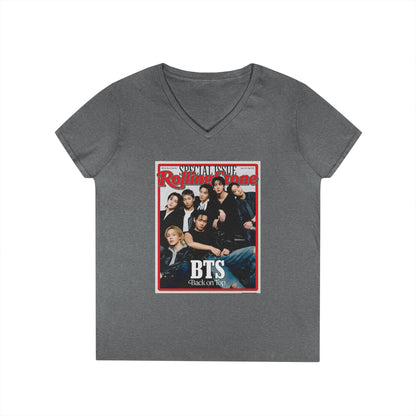BTS OT7 Deep V - Neck Tee - Tshirt with Rolling Stones Cover Graphic & BTS Members Names on Back - 6 Sizes - Beyond The Shoppe