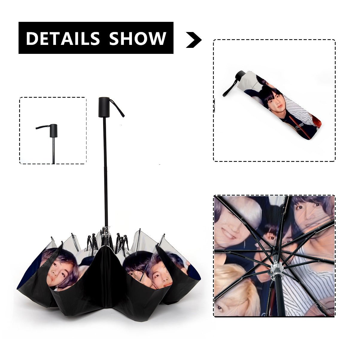 BTS OT7 Full Color - RM Jin JHope Suga Jimin V & JK - Automatic Tri - Fold Umbrella - Beyond The Shoppe