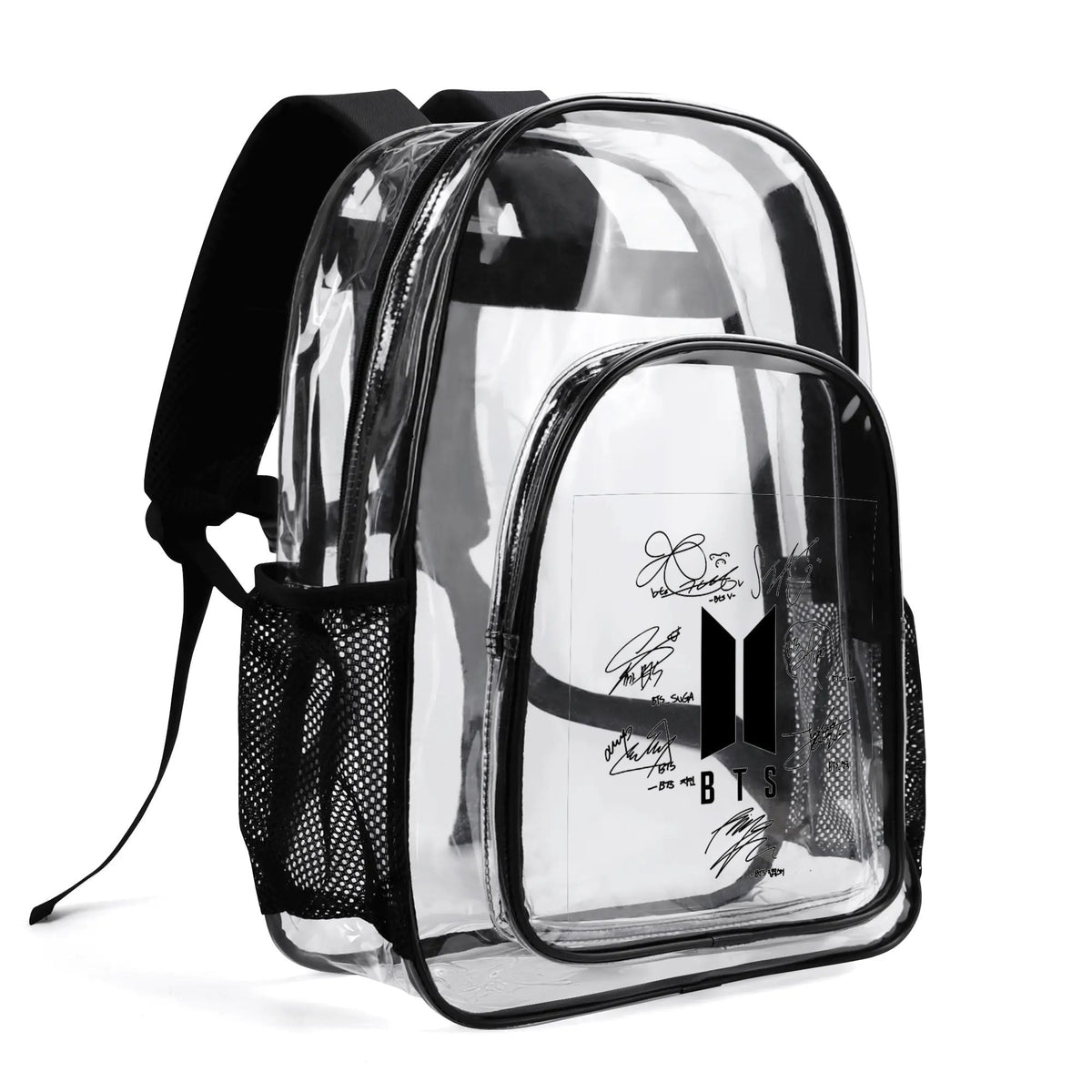 BTS OT7 Logo & Signatures Clear Backpack 17 Inch PVC Transparent Bookbag - Beyond The Shoppe