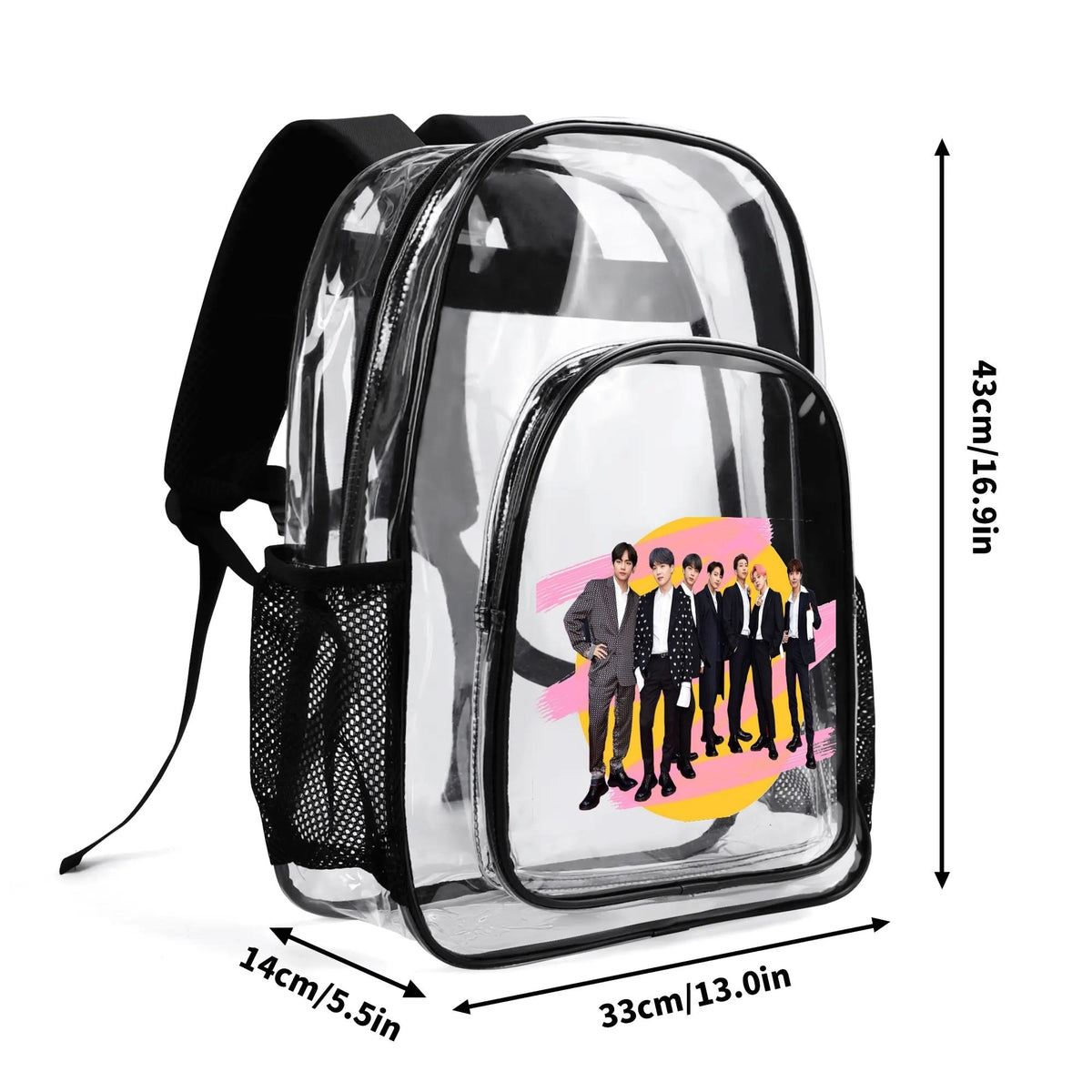 BTS OT7 Permission to Dance Clear Backpack 17 Inch PVC Transparent Bookbag - Beyond The Shoppe