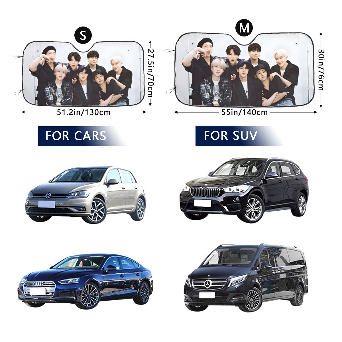 BTS OT7 Sun Shade - Windshield Cover - KPop Themed - Great gift! Car Window Shield - Windshield Protector - Beyond The Shoppe