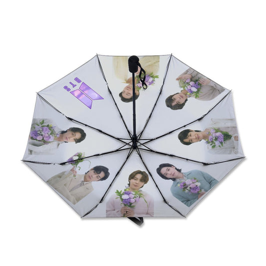 BTS OT7 Umbrella Flowers Logo Shine Dream Smile Flowers - 7 Panels with photos - RM Jin JHope Suga Jimin V & JK - Beyond The Shoppe