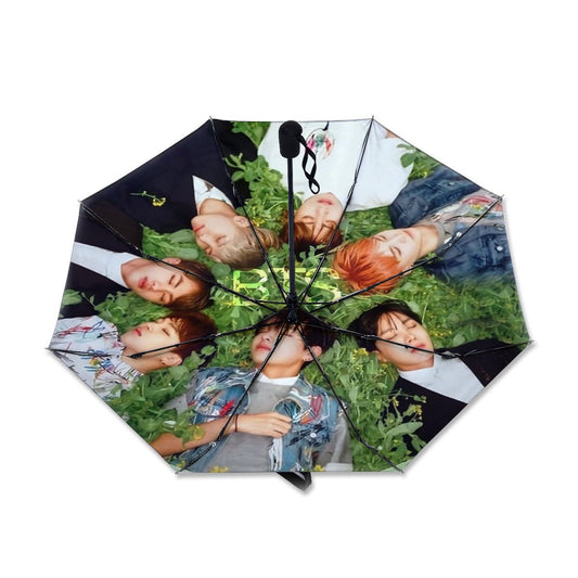 BTS OT7 Umbrella with BTS laying in the grass - RM, Jin, JHope, Suga, Jimin, V & JK - Beyond The Shoppe