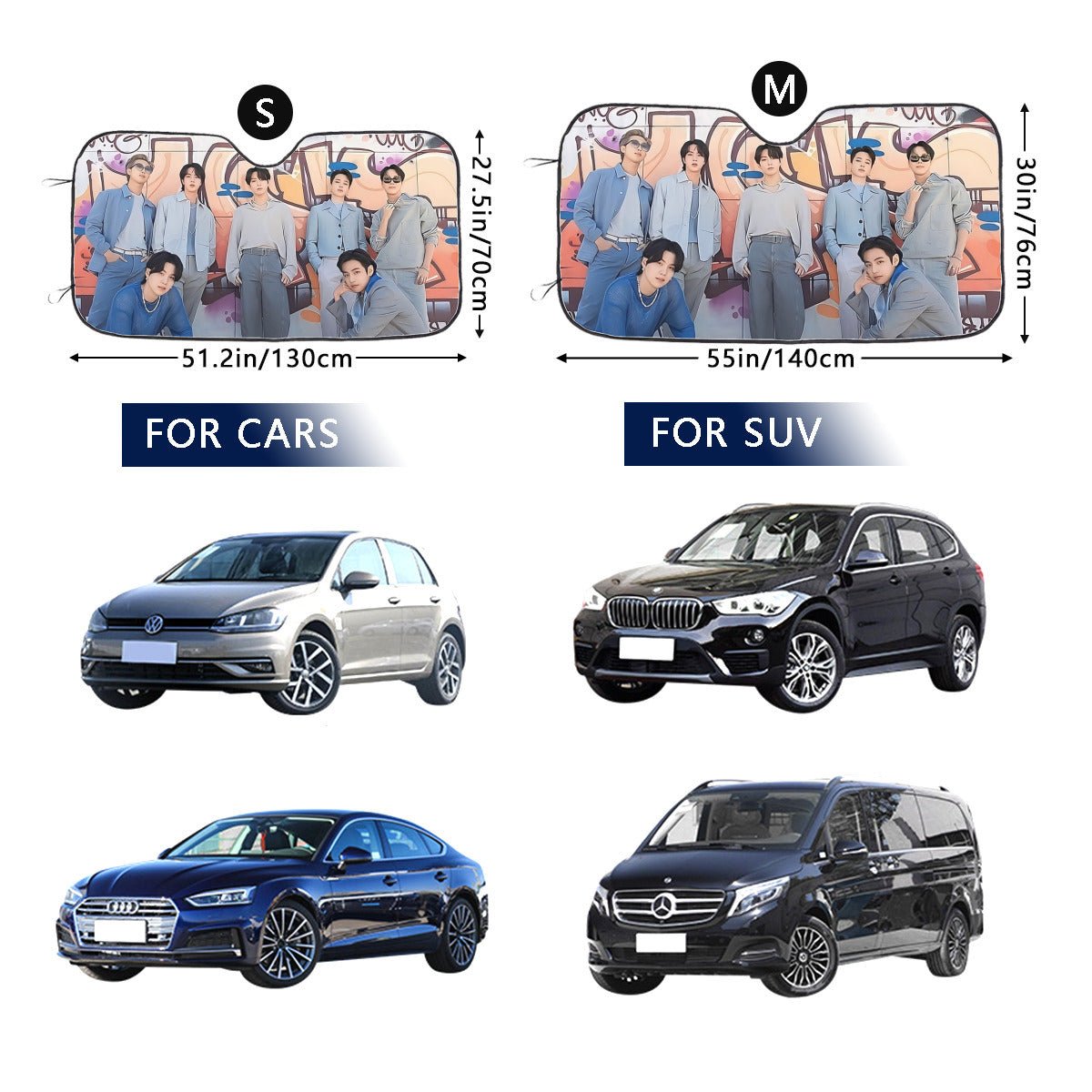 BTS OT7 Windshield Sun Shade - Car sun visor - Car sun visor - Car sun blocker - Windshield heat shield - Auto sunshade - Beyond The Shoppe