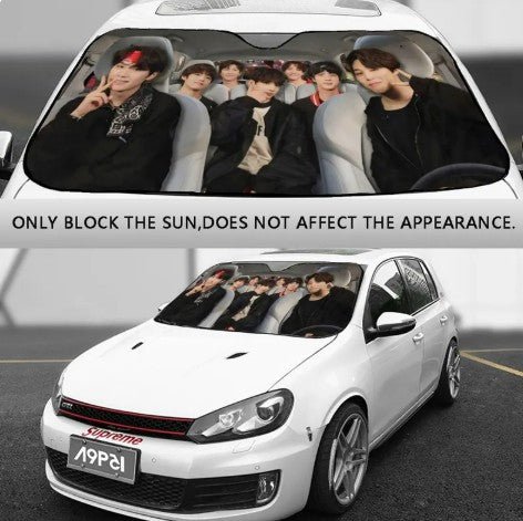 BTS OT7 with Jimin driving! Car Windshield Sun Shade - Immediate shipping! - Large Size 63.0"x36.0" - Beyond The Shoppe