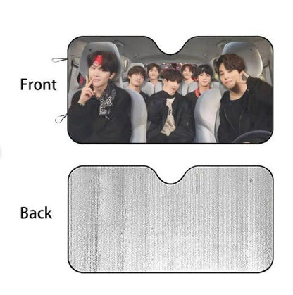BTS OT7 with Jimin driving! Car Windshield Sun Shade - Immediate shipping! - Large Size 63.0"x36.0" - Beyond The Shoppe