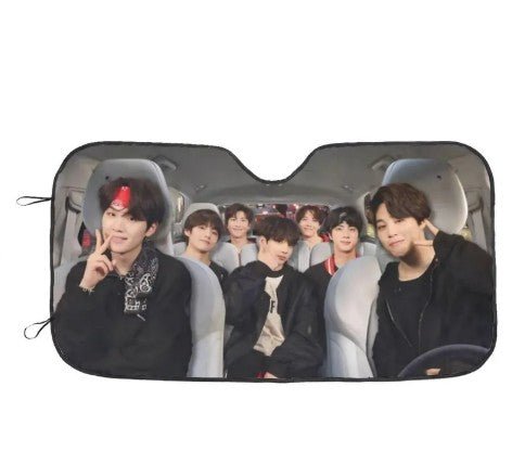 BTS OT7 with Jimin driving! Car Windshield Sun Shade - Immediate shipping! - Large Size 63.0"x36.0" - Beyond The Shoppe