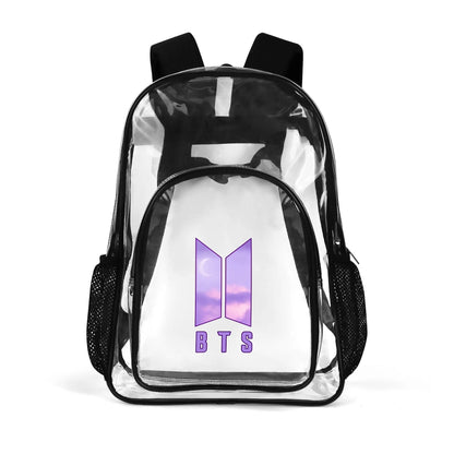 BTS Purple Logo Clear Backpack 17 Inch PVC Transparent Bookbag - Beyond The Shoppe