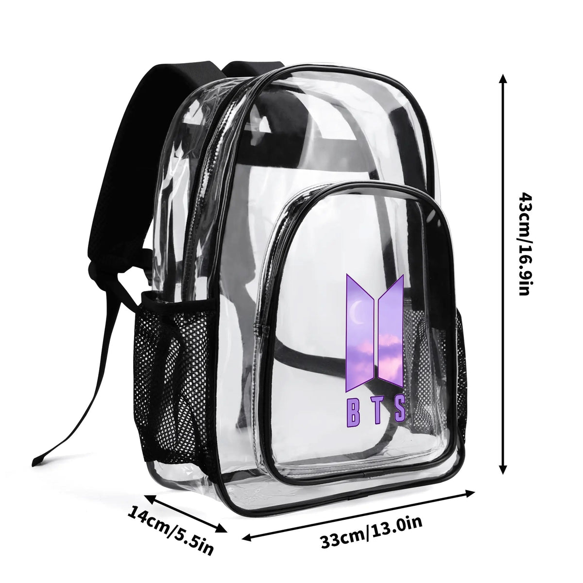 BTS Purple Logo Clear Backpack 17 Inch PVC Transparent Bookbag - Beyond The Shoppe