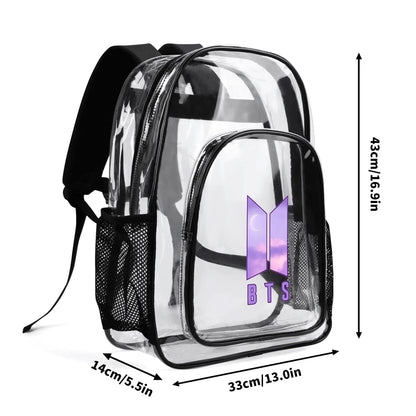 BTS Purple Logo Clear Backpack 17 Inch PVC Transparent Bookbag - Beyond The Shoppe