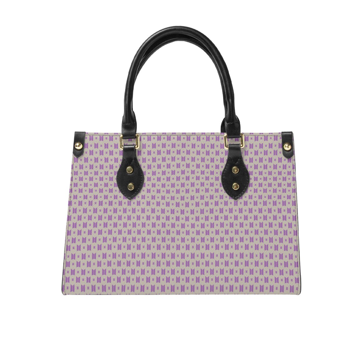 BTS Purse with Purple Logo on Taupe Leather - Women’s Tote Bag - Beyond The Shoppe