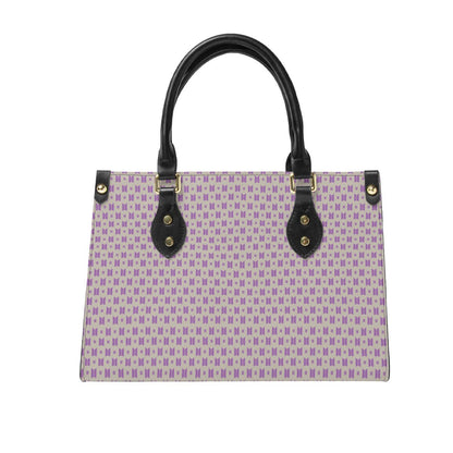 BTS Purse with Purple Logo on Taupe Leather - Women’s Tote Bag - Beyond The Shoppe