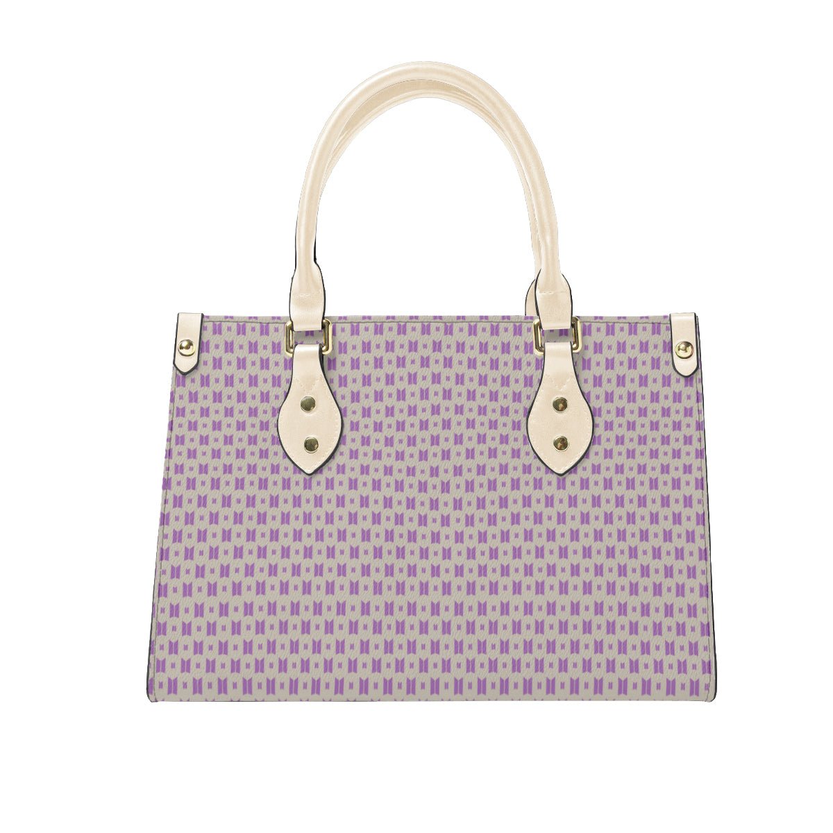 BTS Purse with Purple Logo on Taupe Leather - Women’s Tote Bag - Beyond The Shoppe