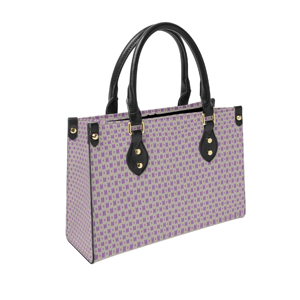 BTS Purse with Purple Logo on Taupe Leather - Women’s Tote Bag - Beyond The Shoppe