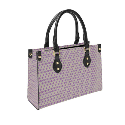 BTS Purse with Purple Logo on Taupe Leather - Women’s Tote Bag - Beyond The Shoppe