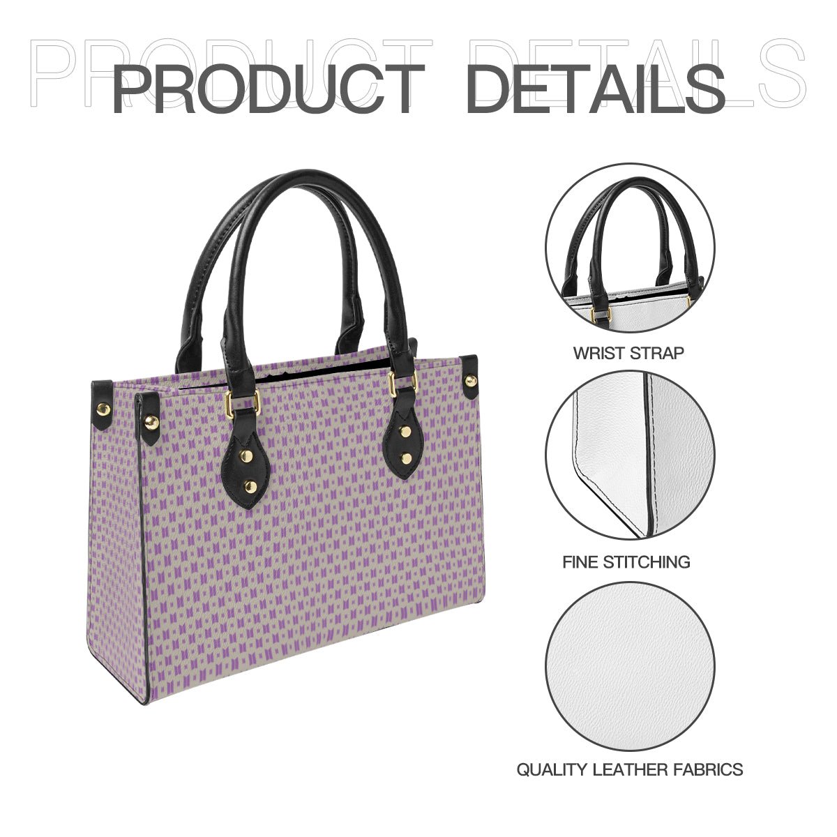 BTS Purse with Purple Logo on Taupe Leather - Women’s Tote Bag - Beyond The Shoppe