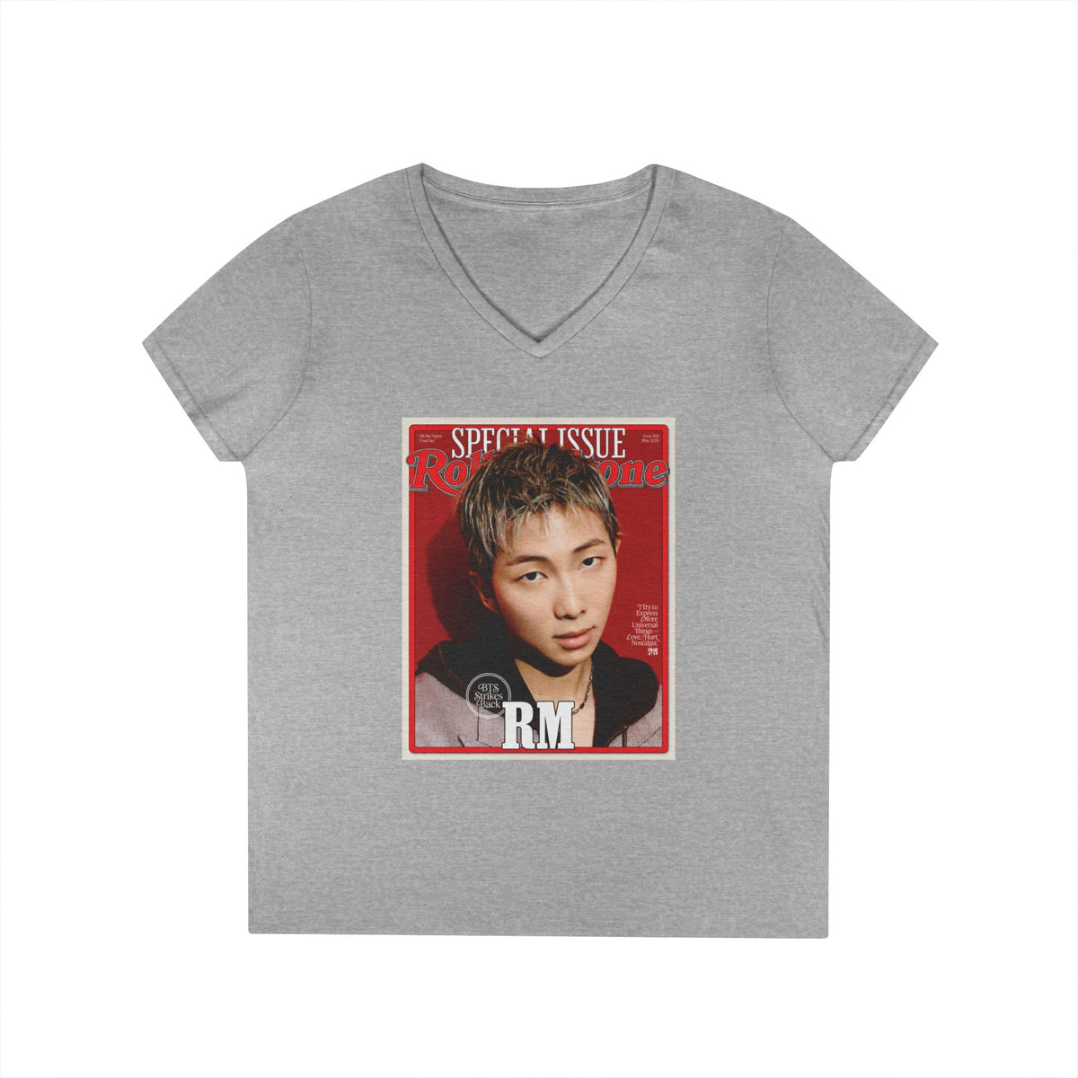 BTS RM Deep V - Neck Tee - Tshirt with Rolling Stones Cover Graphic & BTS Members Names on Back - 6 Sizes - Beyond The Shoppe