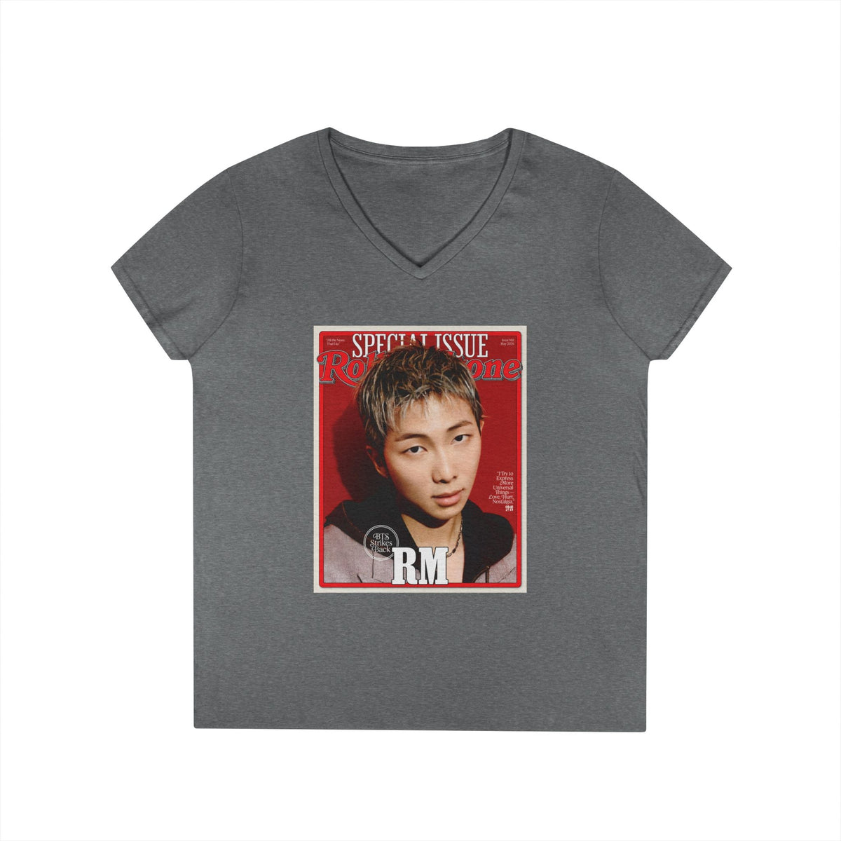 BTS RM Deep V - Neck Tee - Tshirt with Rolling Stones Cover Graphic & BTS Members Names on Back - 6 Sizes - Beyond The Shoppe