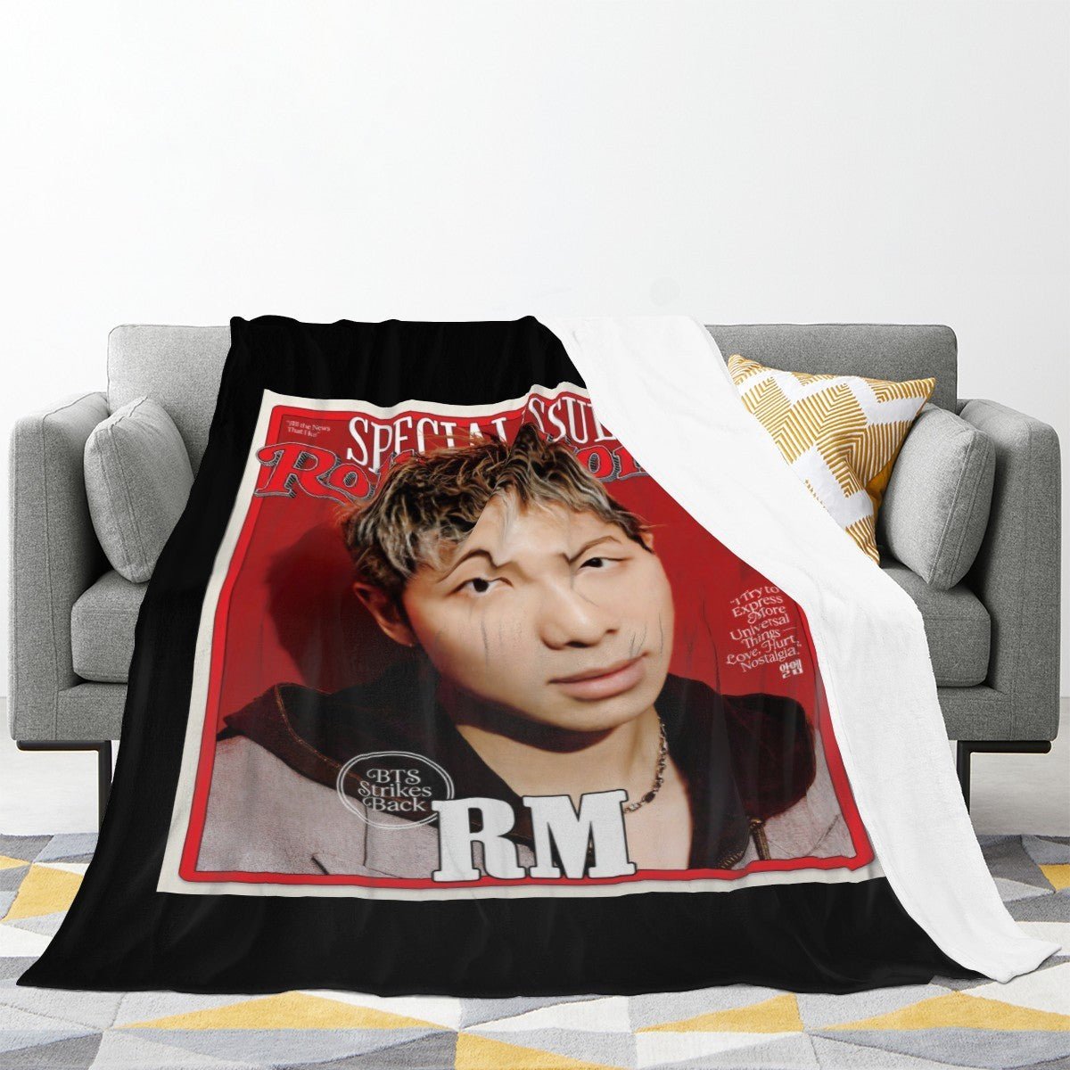 BTS RM Rollling Stone Magazine cover Flannel Breathable Blanket 4 Sizes! Blanket Throw - Beyond The Shoppe