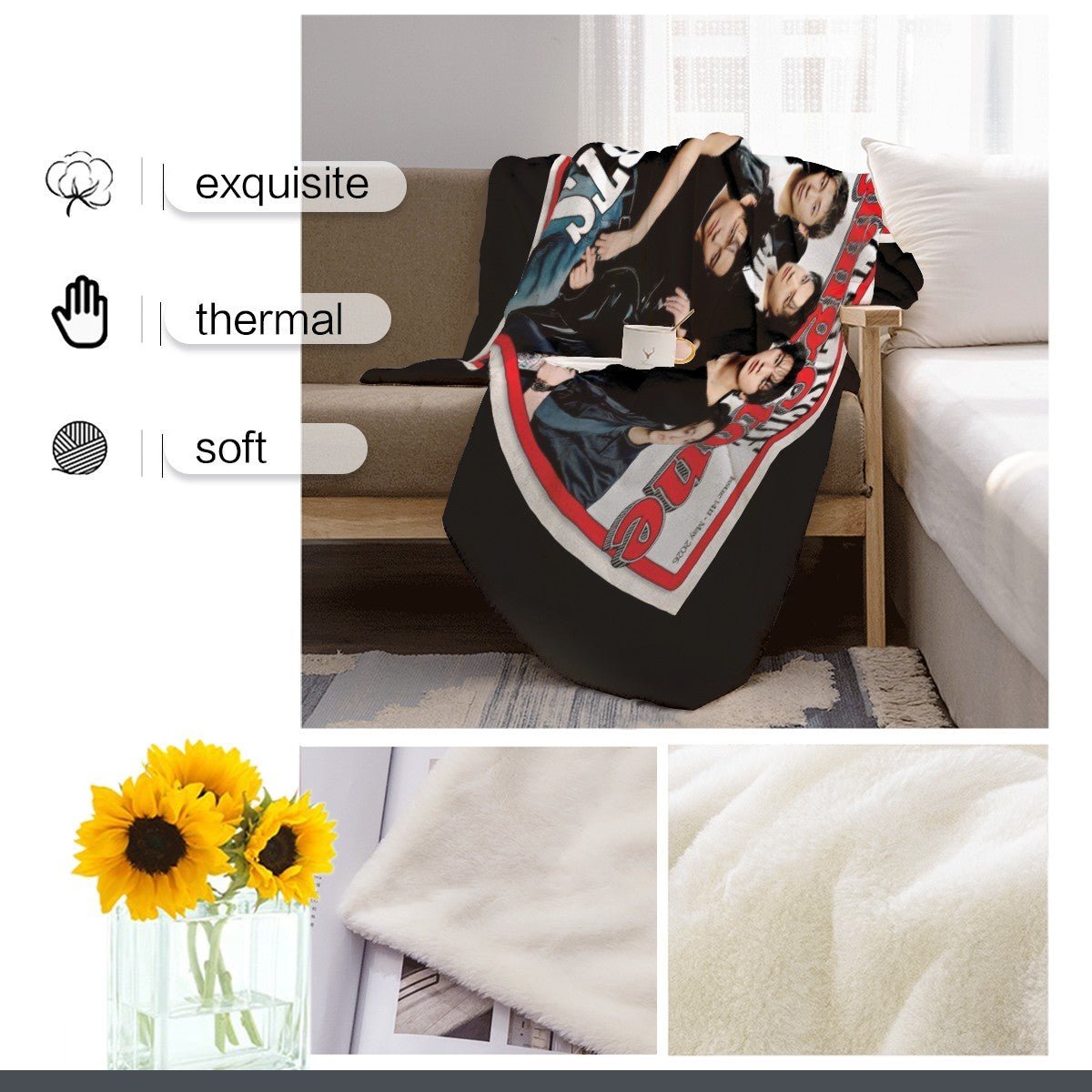 BTS Rolling Stone Magazine cover Flannel Breathable Blanket 4 Sizes! Blanket Throw - Beyond The Shoppe