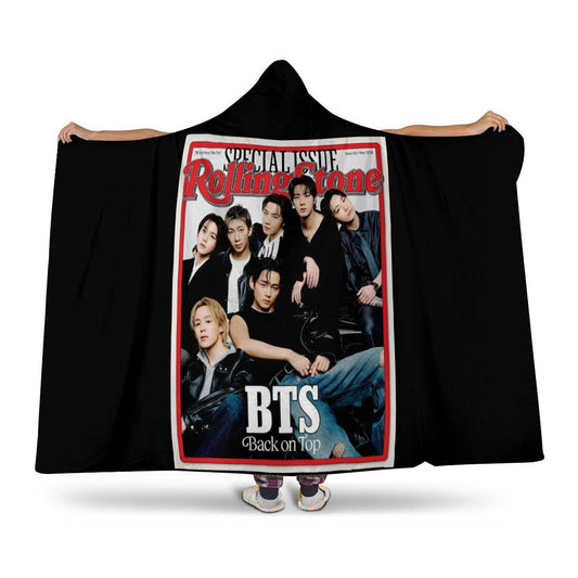 BTS Rolling Stone Magazine Cover Hooded Blanket – K-Pop Cozy Wearable Fleece Blanket - Beyond The Shoppe