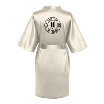 BTS Silk - like Women's Robe - 3 color options - with BTS Logo & OT7 Names - Beyond The Shoppe