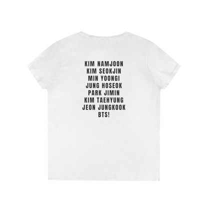 BTS Suga Deep V - Neck Tee - Tshirt with Rolling Stones Cover Graphic & BTS Members Names on Back - 6 Sizes - Beyond The Shoppe