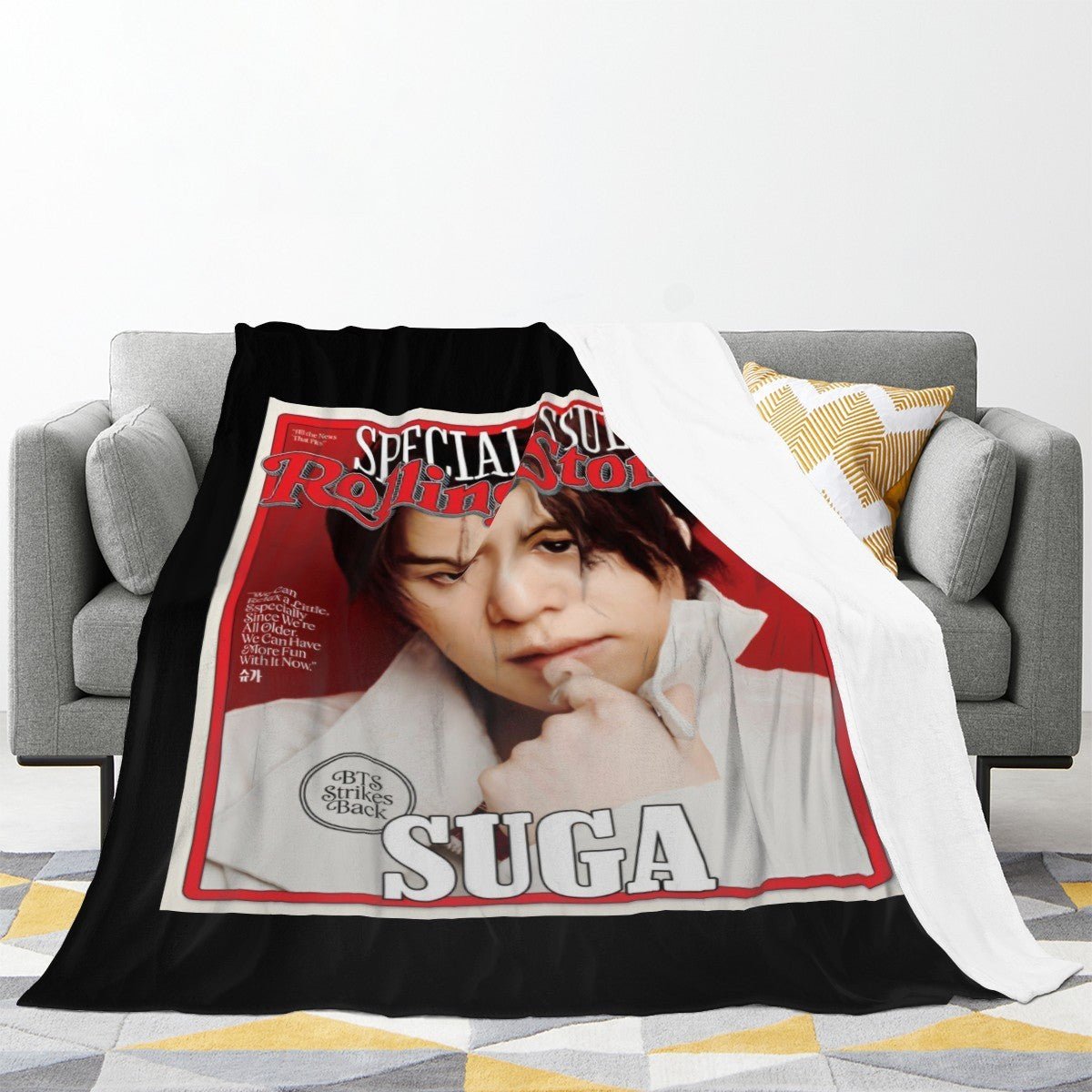 BTS Suga Rolling Stone Magazine Cover - Flannel Breathable Blanket 4 Sizes! Blanket Throw - Beyond The Shoppe