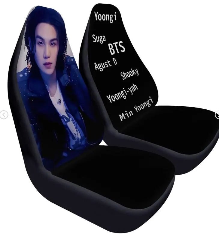 BTS Suga - Yoongi Car Seat Covers - Set of 2 - BTS Agust D car seat covers - bangtan army car accessories - bts car - Beyond The Shoppe