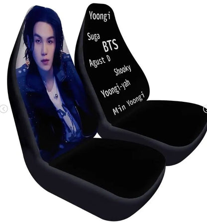 BTS Suga - Yoongi Car Seat Covers - Set of 2 - BTS Agust D car seat covers - bangtan army car accessories - bts car - Beyond The Shoppe